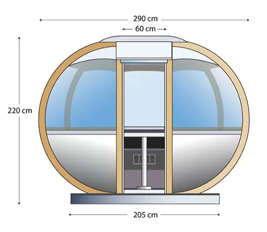 Orbo Mezzo lijntekening voorkant met afmetingen