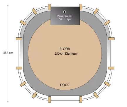 Orbo Palazzo-L lijntekening bovenaanzicht binnenkant met afmetingen